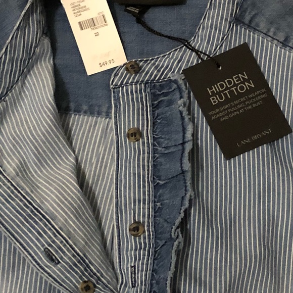 Denim Railroad Stripe Ruffle-Front Sleeveless Top - Picture 5 of 5